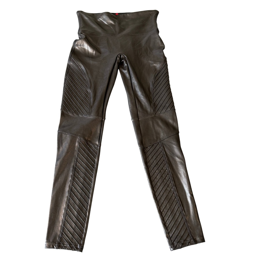 Spanx Faux Leather Moto Leggings Black High Waisted Petite Small S/P